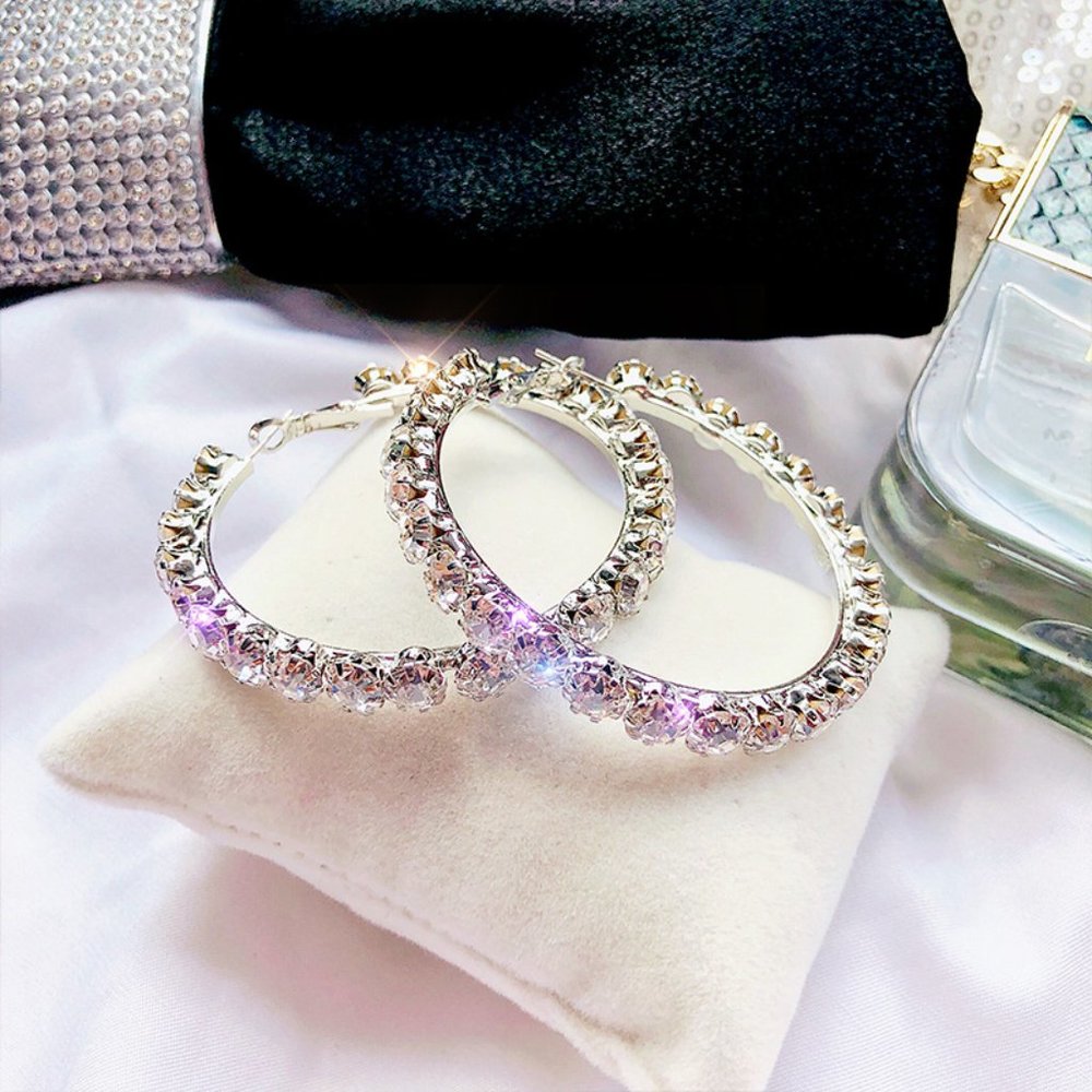🎀 Shiny Zircon Micro Pave Big Hoop Fashion Hoop Earrings for Women, VP1009 - Picture 3 of 4